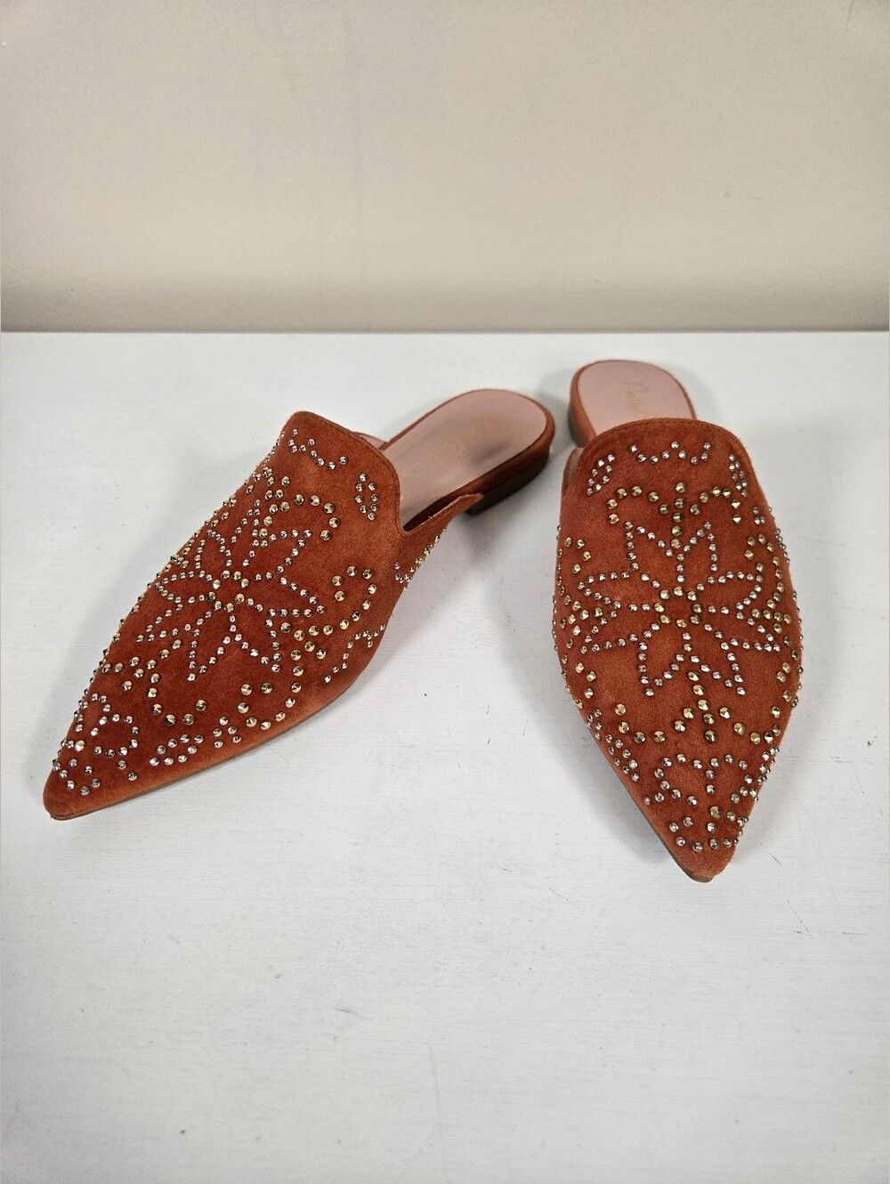 Pretty Ballerinas Rust Studded Suede Mule, Size 37 ~ EUC